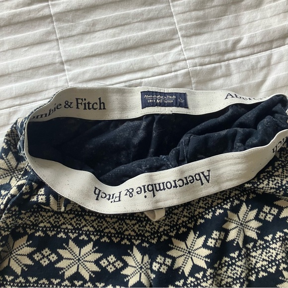 Abercrombie & Fitch Soft Sleep Pants Size L Unisex Navy Fair Isle Cozy Lounge - Picture 6 of 9